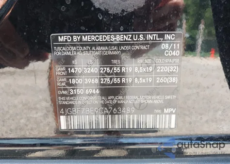 2012 Mercedes-Benz Gl 450 4Matic from USA, damaged, VIN 4JGBF7BE9CA763489